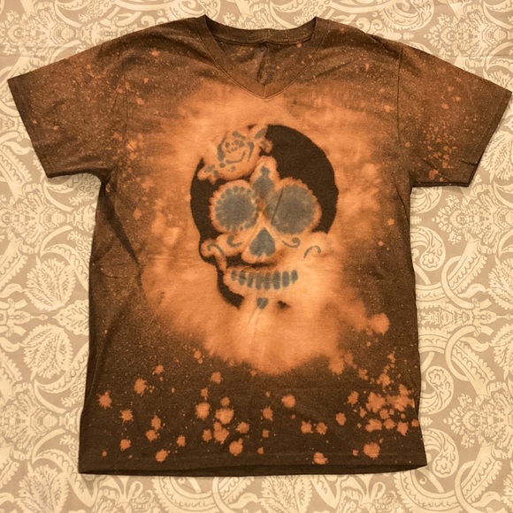 Fruit of the Loom Skull Graphic Tee Brown Small Splash Design Excellent - Picture 1 of 5